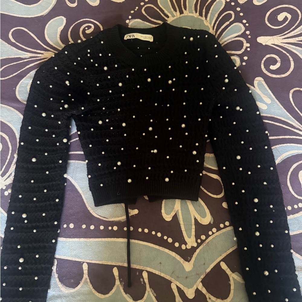 Zara Pearl Open-Back Cropped Sweater
